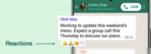 whatsapp message reaction update 2022